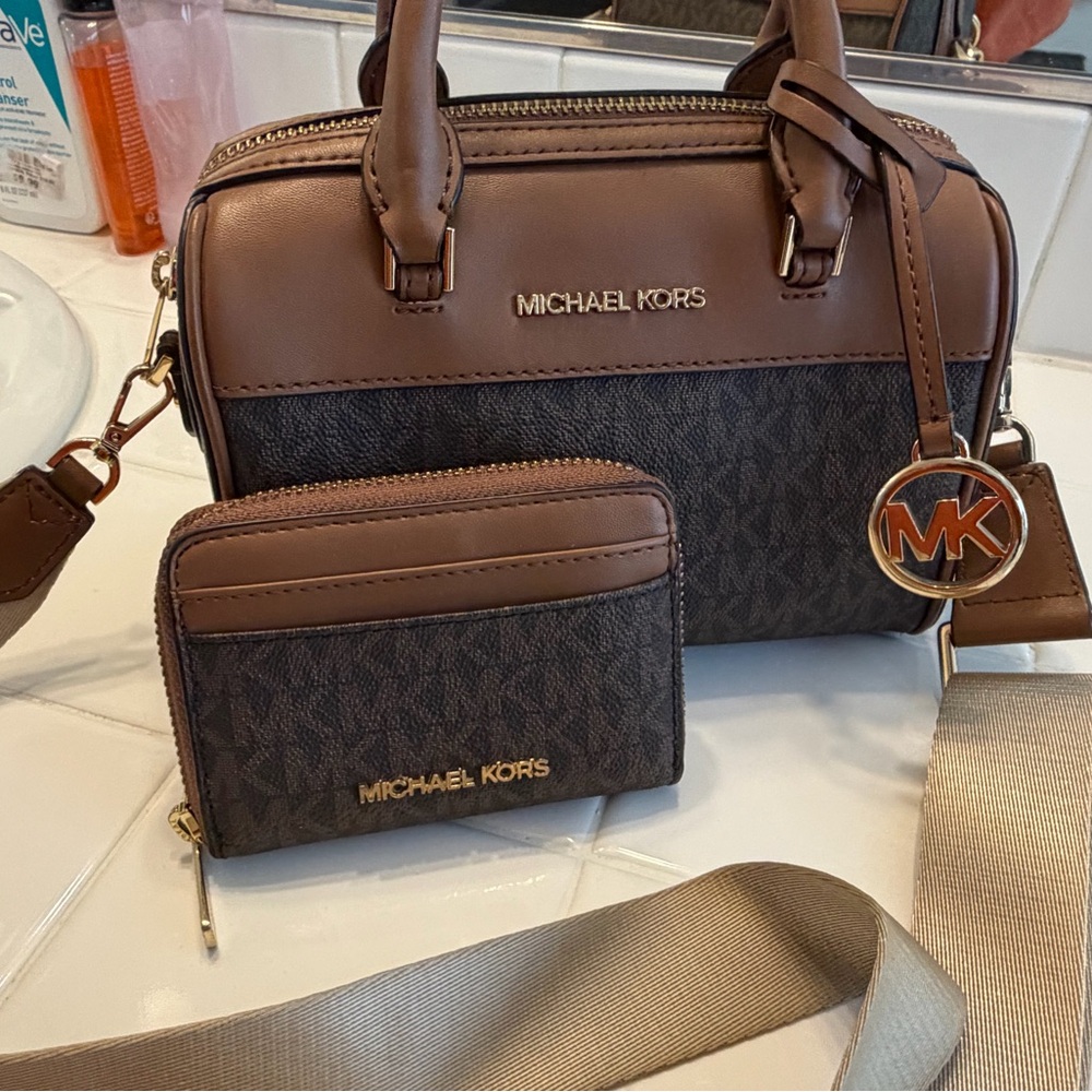 Michael Kors Brown and Dark Brown Crossbody Bag with Wallet